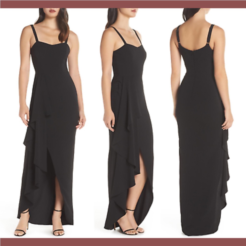 Dress the Population Cora Waterfall‎ Crepe Gown Black